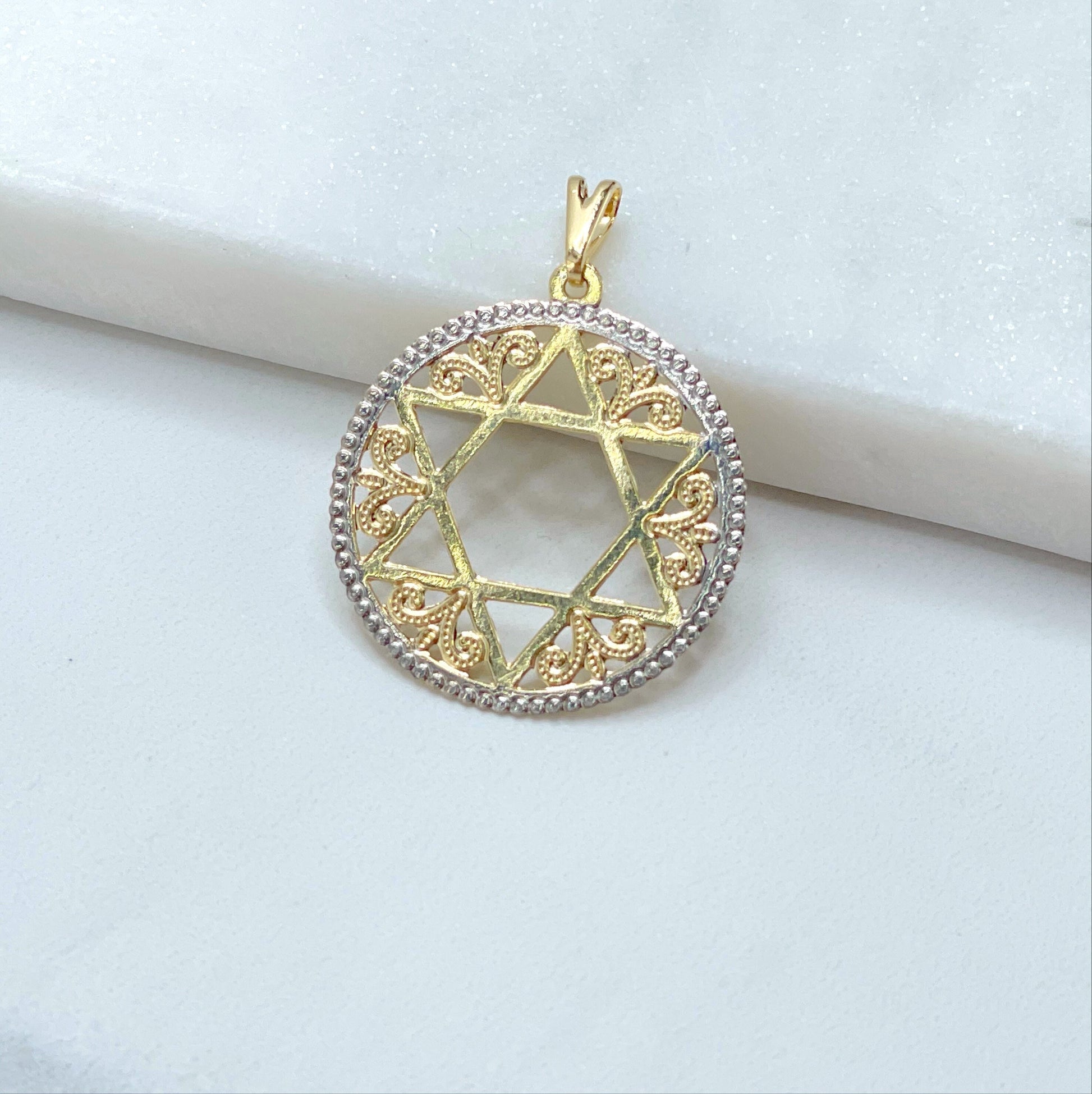 18k Gold Filled with White Gold Filled Texturized Star of David Charms Pendant, Jewish Symbol, Wholesale Jewelry Making Supplies