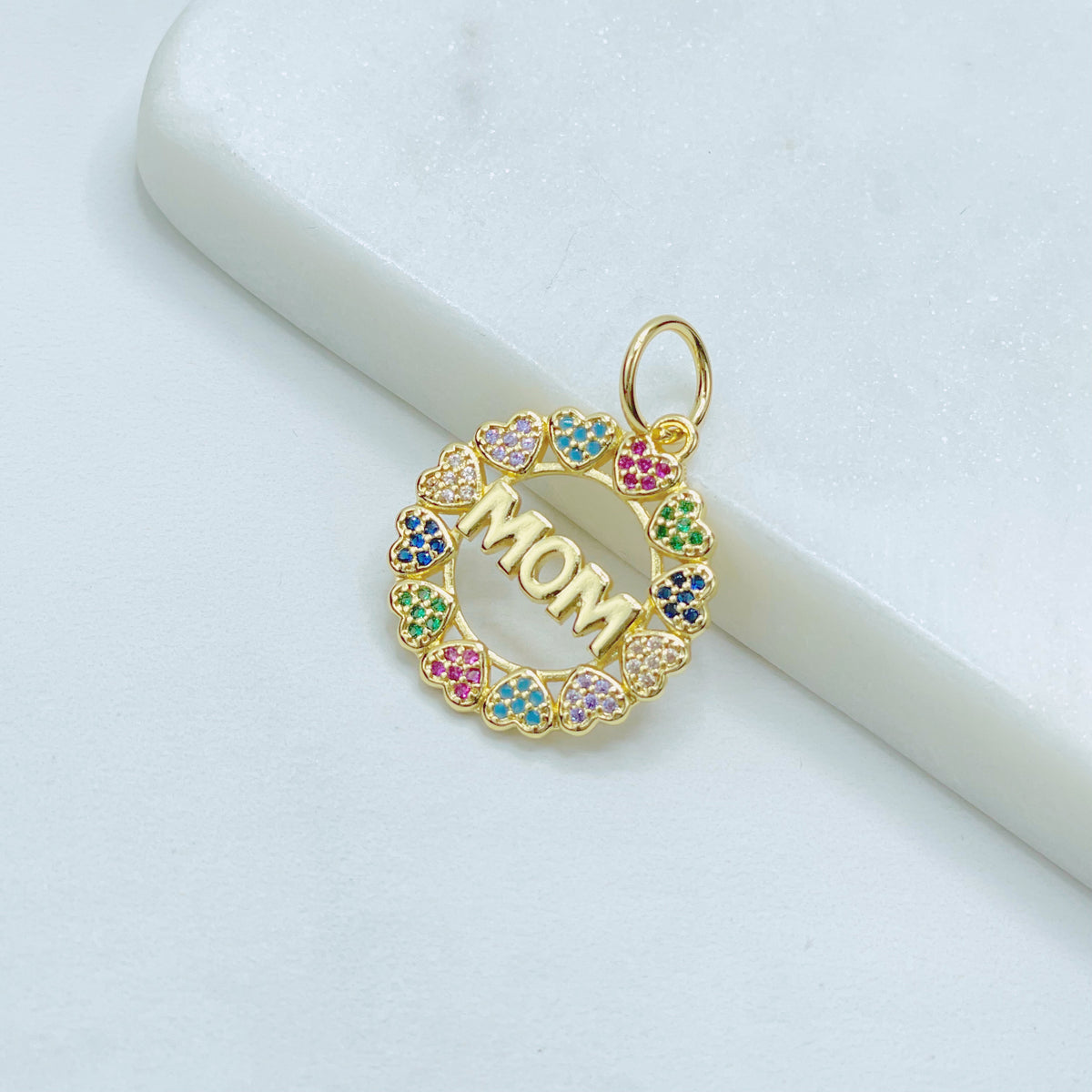 18k Gold Filled Colored Micro Pave Cubic Zirconia Mom Circle Design, Wholesale Jewelry Making Supplies