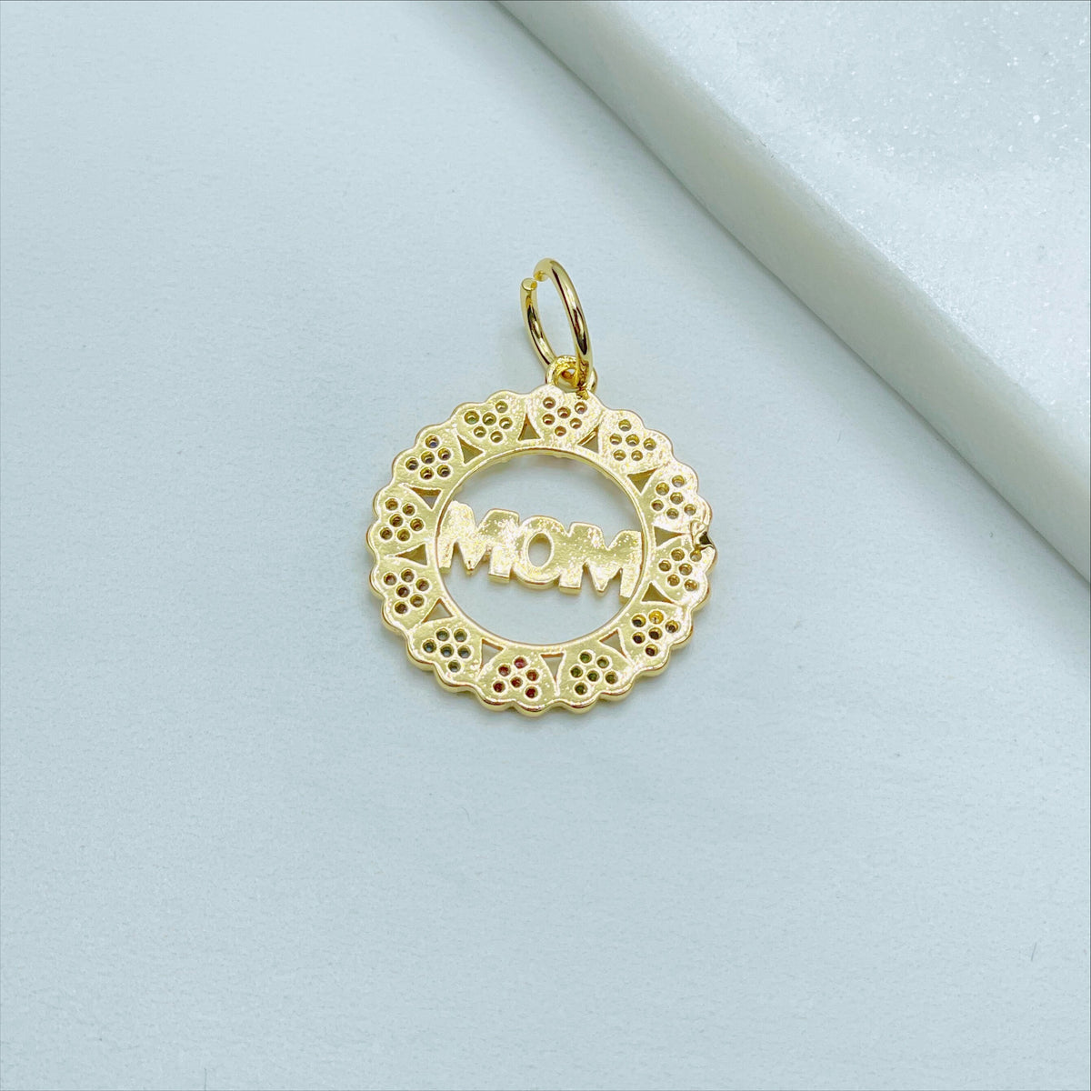 18k Gold Filled Colored Micro Pave Cubic Zirconia Mom Circle Design, Wholesale Jewelry Making Supplies