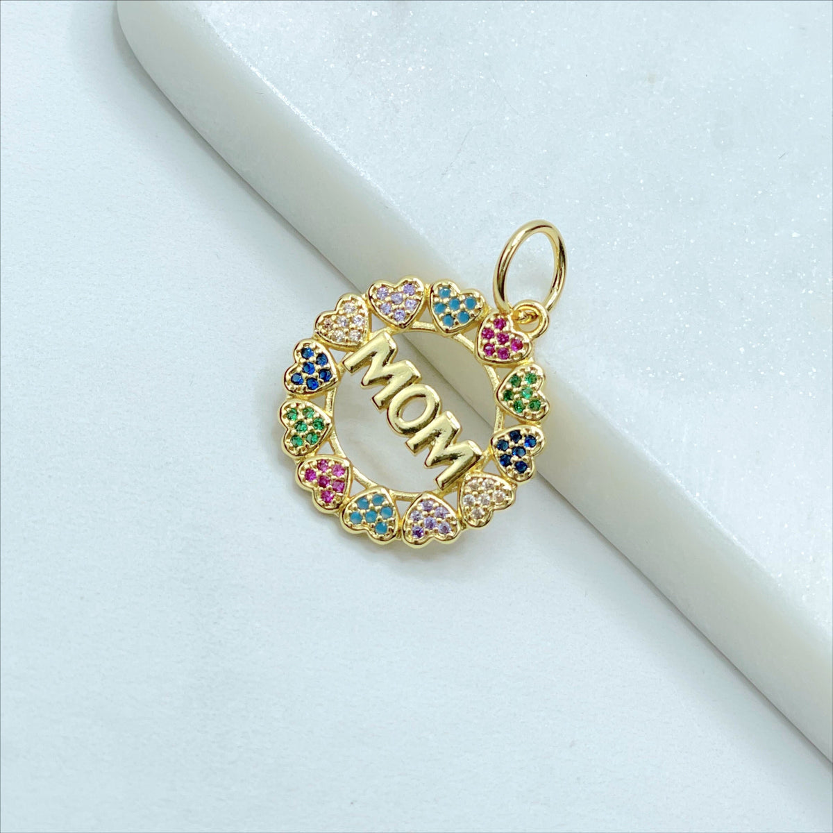 18k Gold Filled Colored Micro Pave Cubic Zirconia Mom Circle Design, Wholesale Jewelry Making Supplies