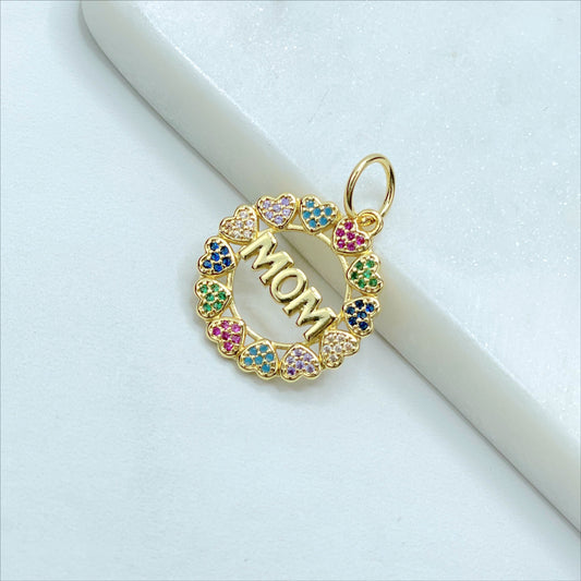 18k Gold Filled Colored Micro Pave Cubic Zirconia Mom Circle Design, Wholesale Jewelry Making Supplies