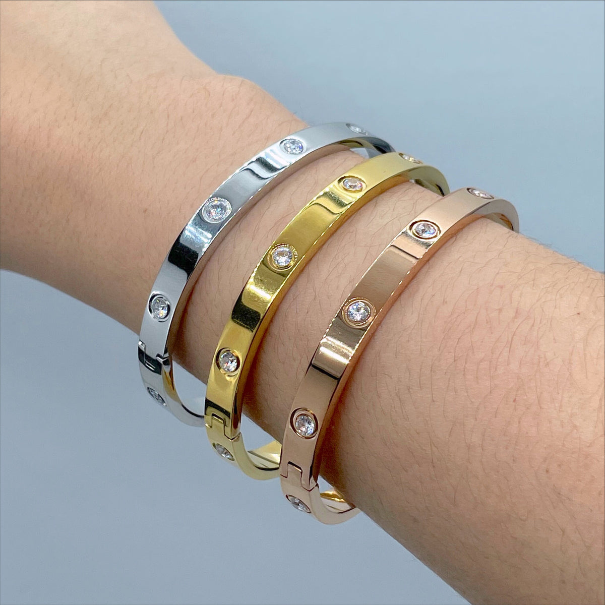18k Gold, Silver or Rose Gold Filled with Cubic Zirconia Bangle Bracelet Wholesale Jewelry Supplies