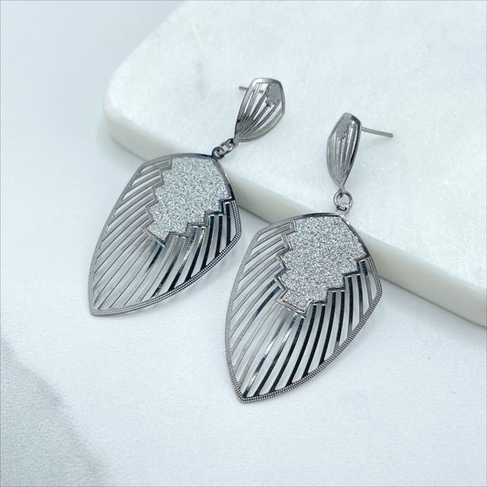 Rhodium Plated Oval Silver Shine Drop Earrings Wholesale Jewelry Making Supplies