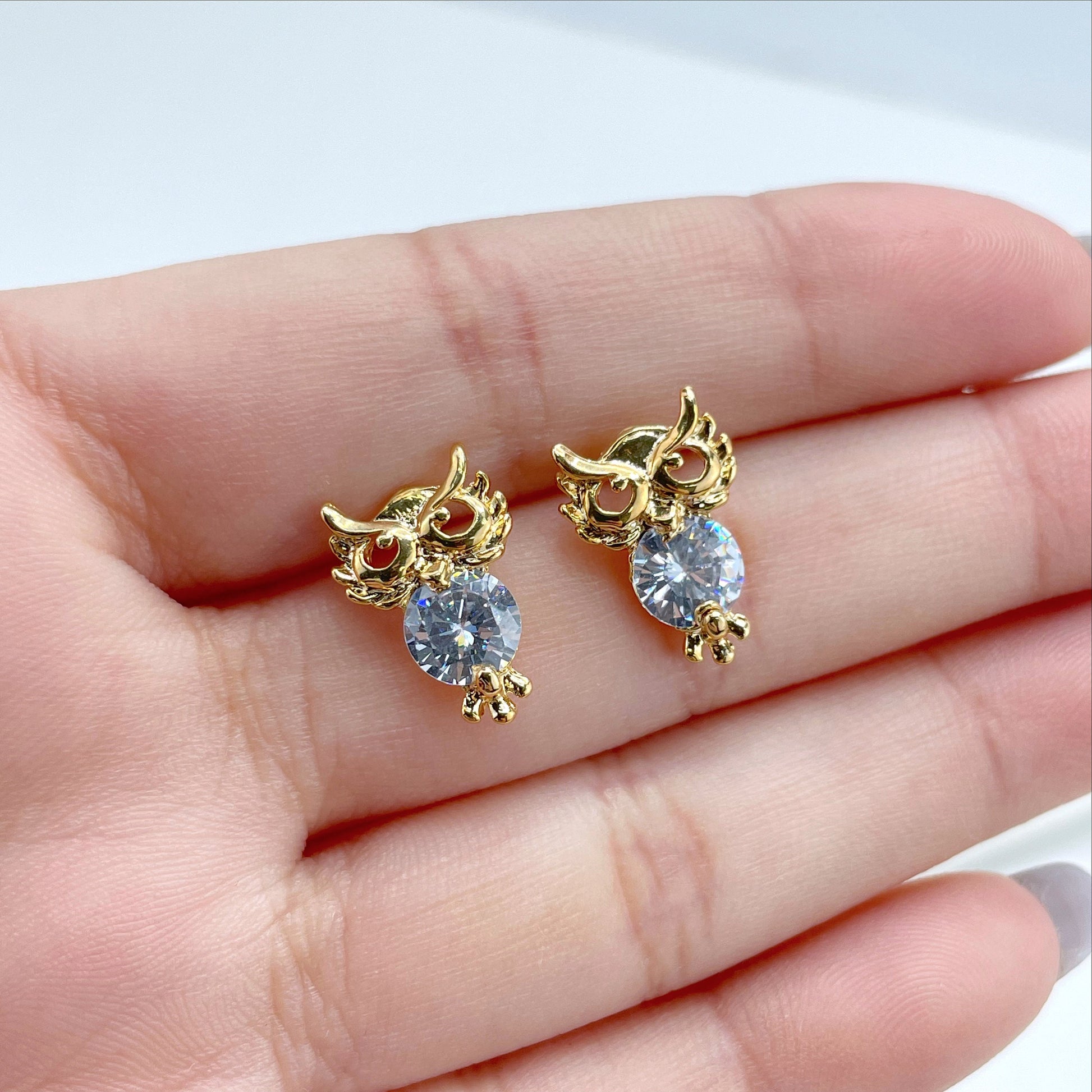 18k Gold Filled With Stone CZ Owl Earrings Wholesale Jewelry Supplies