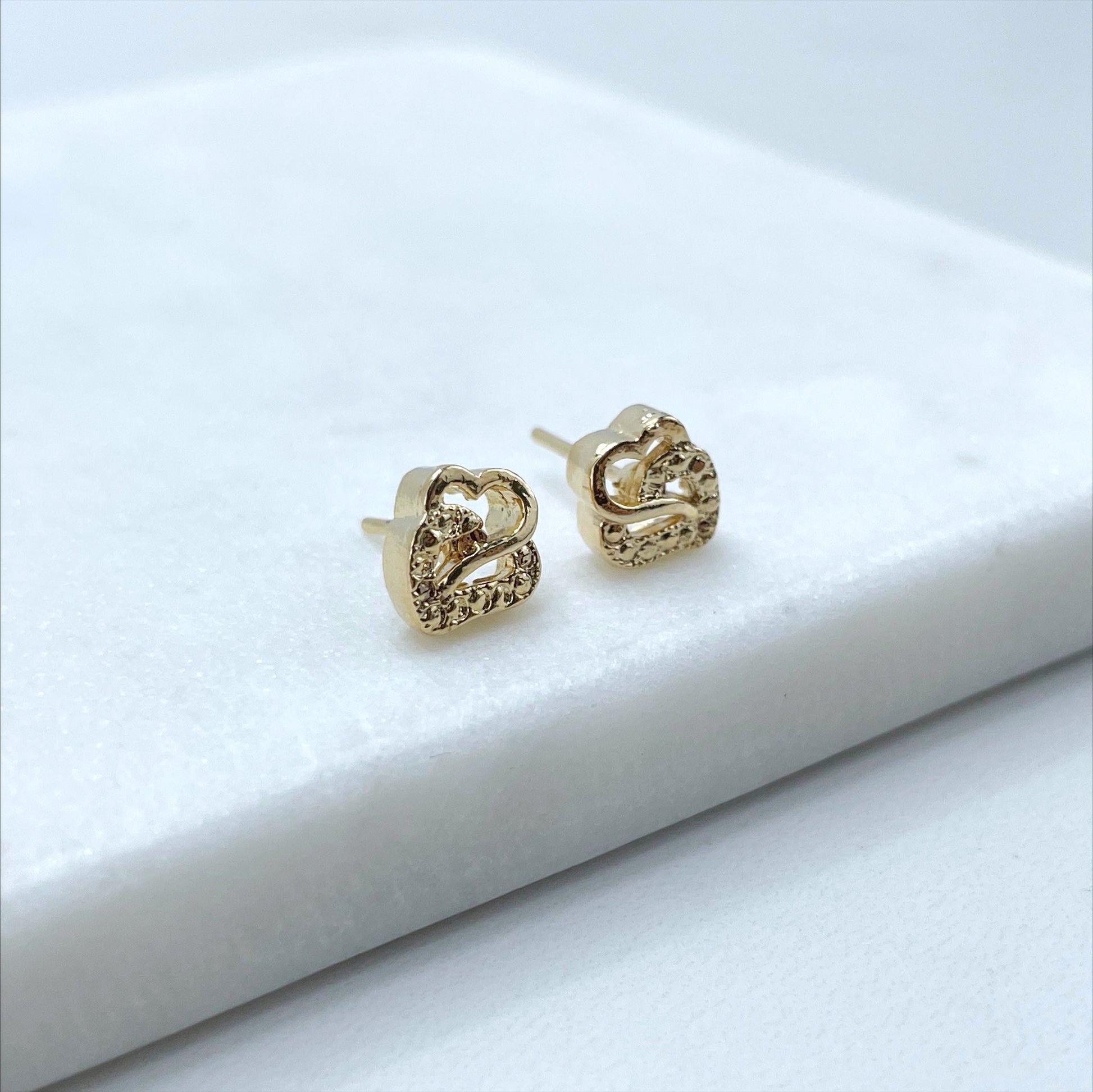 18k Gold Filled Two Hearts in one Stud Earrings Wholesale Jewelry Supplies
