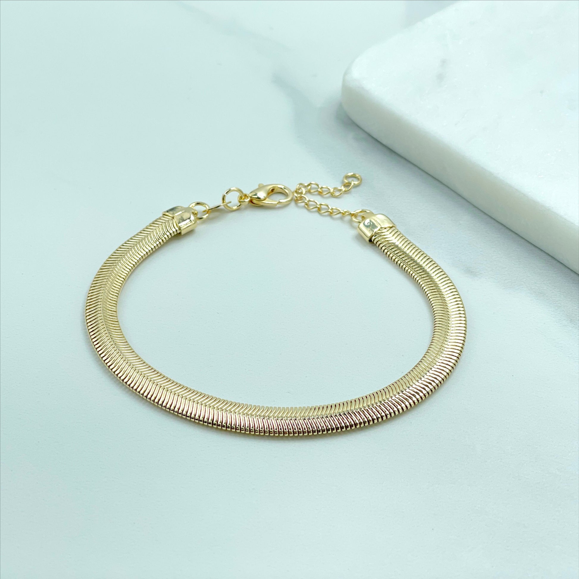 18k Gold Filled Fancy 5 mm Snake Herringbone Chain 16'' or 18'' with Extender, 7.5'' to 8.5''Bracelet Set, Wholesale Jewelry Making Supplies