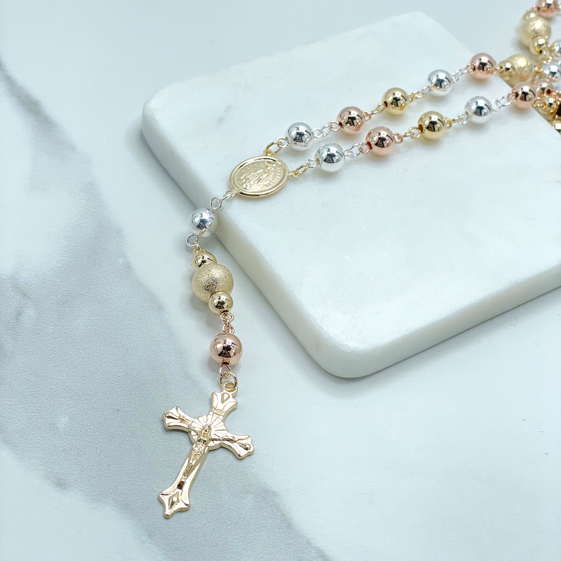 Silver Filled Dainty Rosary with Thick Crucifix Cross Wholesale