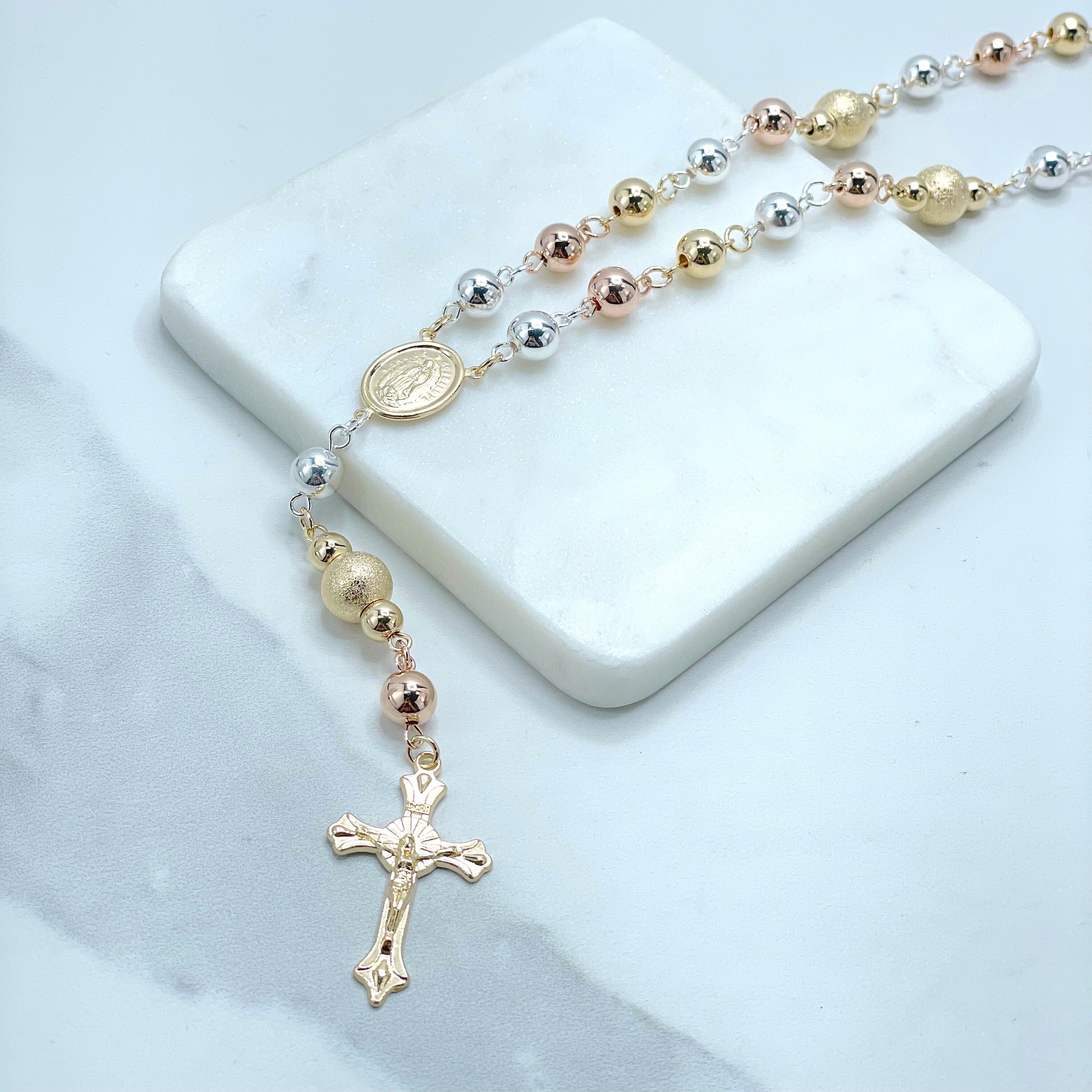 Three gold deals rosary necklace