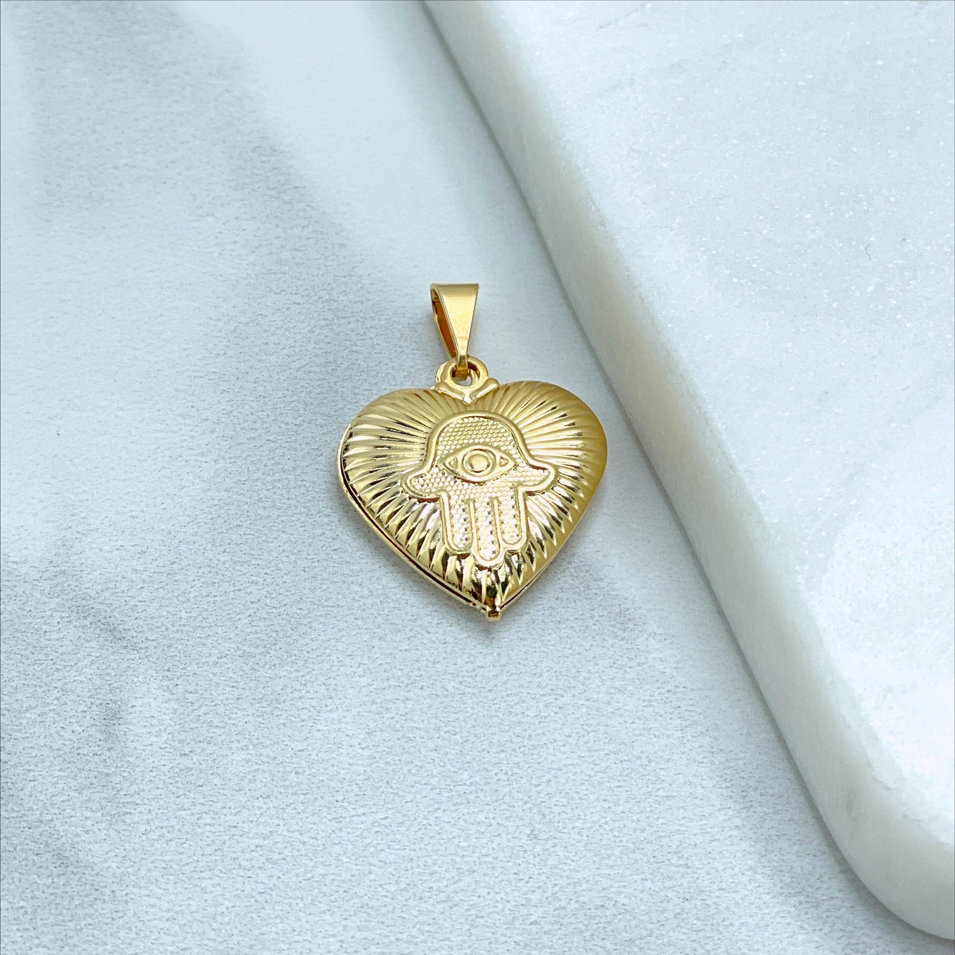 18k Gold Filled Lucky Hamsa Hand, heart Shape Charm Pendant Wholesale Jewelry Making Supplies