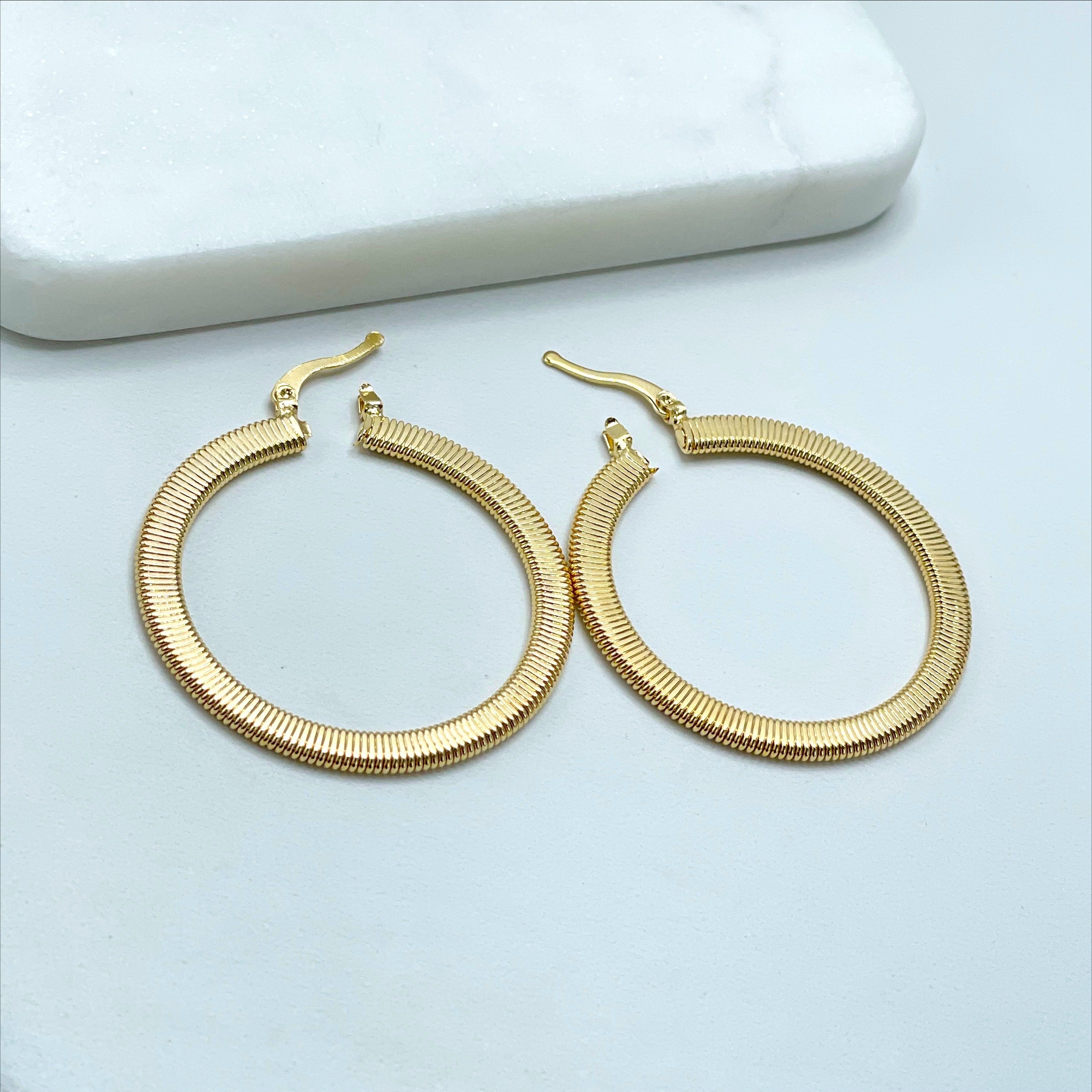 18K Gold Filled 45mm or 39mm Textured Hoops Earrings, Match Herringbone Design Wholesale Jewelry Making Supplies 39