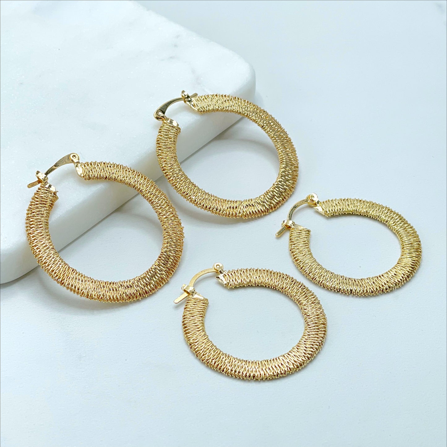 18k Gold Filled 33mm or 39mm Textured Hoops 5mm Thickness, Handmade Earrings Wholesale Jewelry Making Supplies