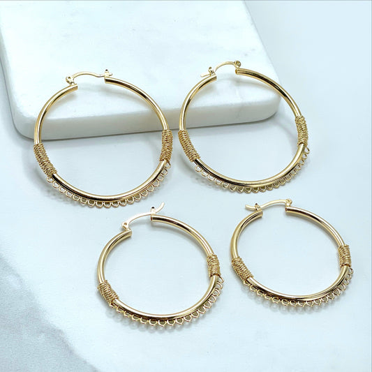 18k Gold Filled 42mm or 50mm Textured Rolled, Hoops 4mm Thickness, Handmade Earrings Wholesale Jewelry Making Supplies