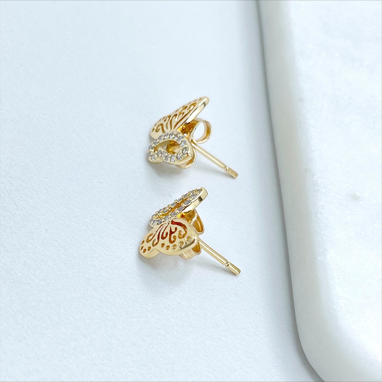 18k Gold Filled with Micro Cubic Zirconia Butterfly Stud Earrings Wholesale Jewelry Supplies