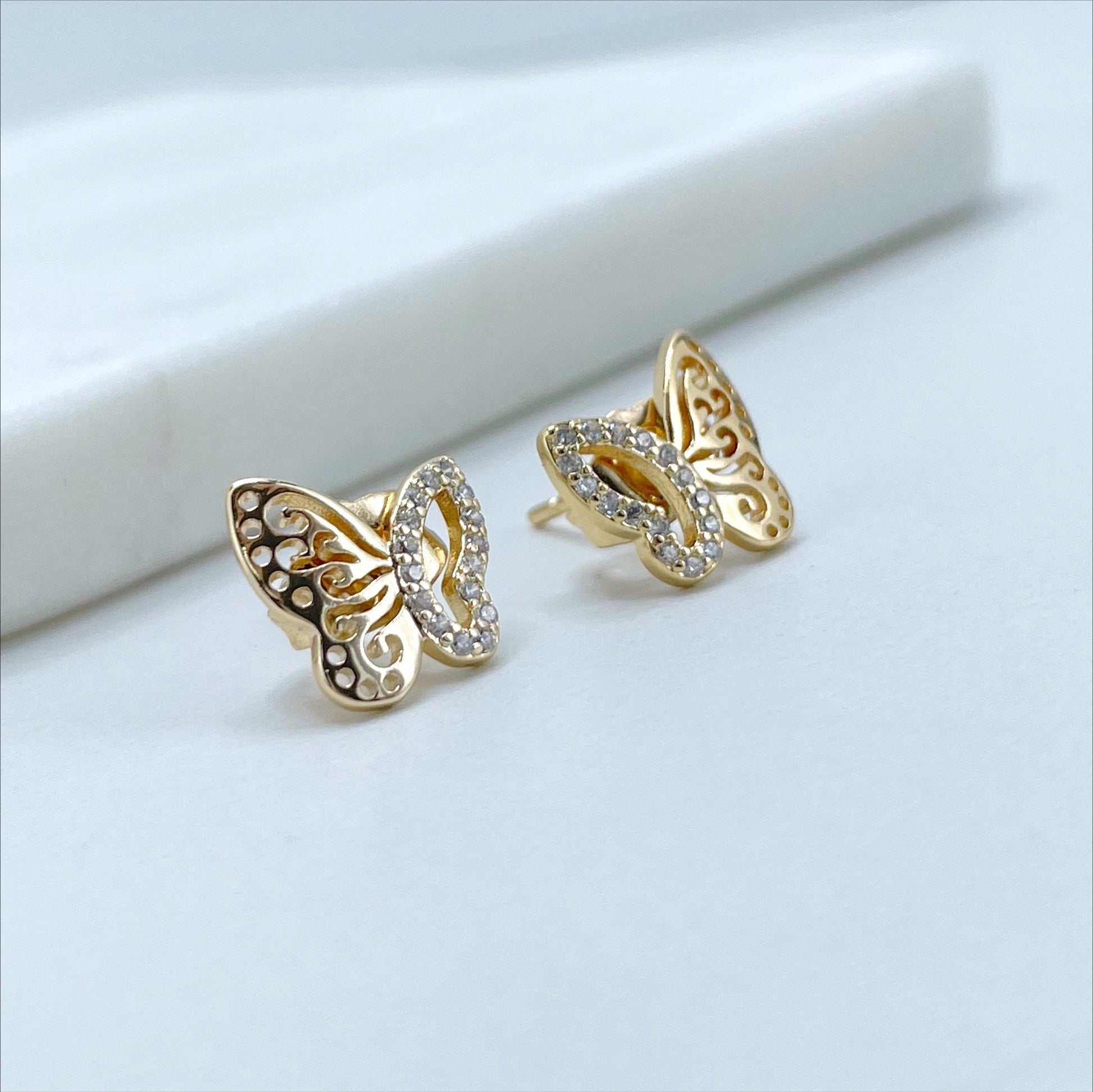 18k Gold Filled with Micro Cubic Zirconia Butterfly Stud Earrings Wholesale Jewelry Supplies