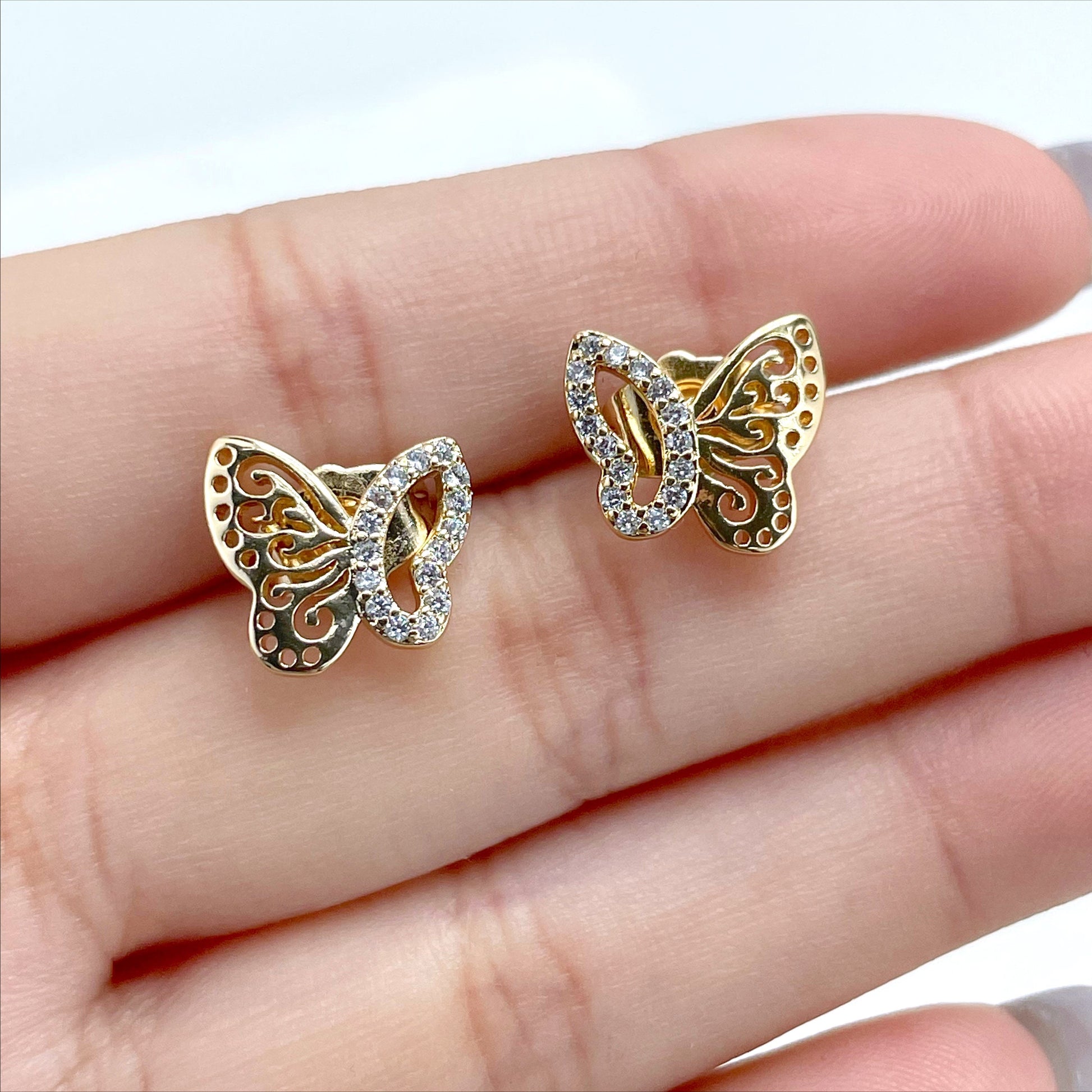 18k Gold Filled with Micro Cubic Zirconia Butterfly Stud Earrings Wholesale Jewelry Supplies