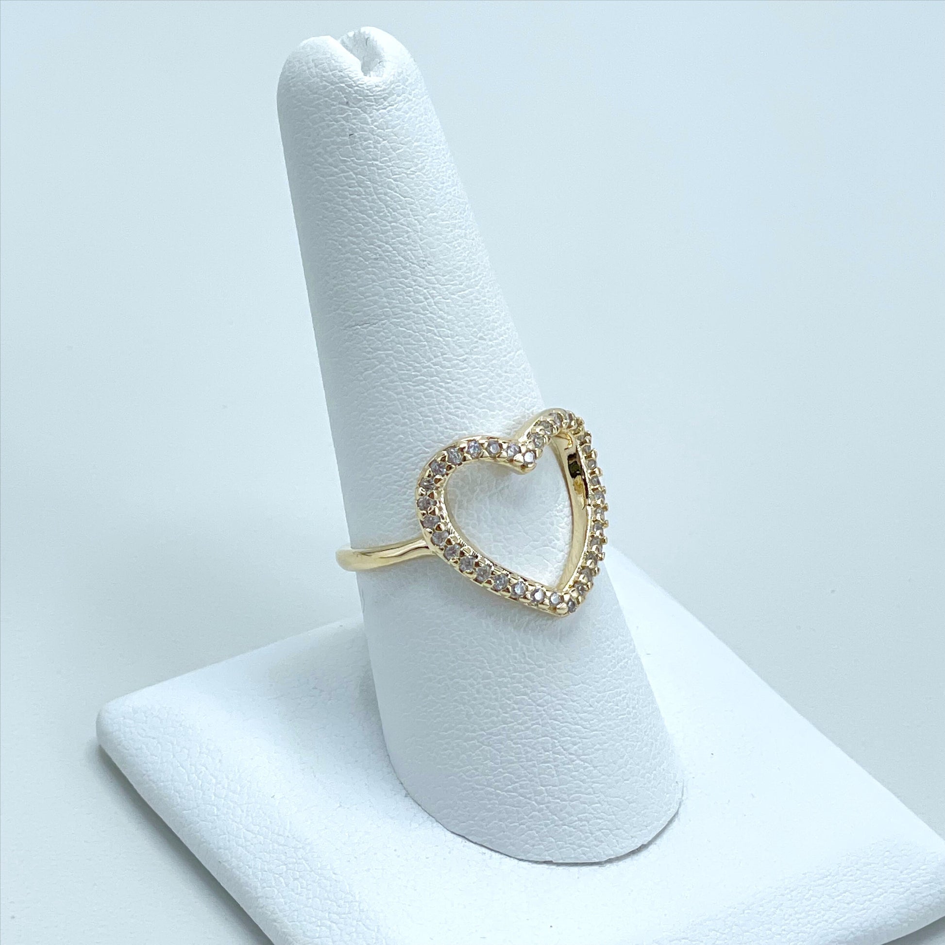 18k Gold Filled Micro Cubic Zirconia Cutout Heart Shape Design Delicate Romantic Ring,  Wholesale Jewelry Making Supplies