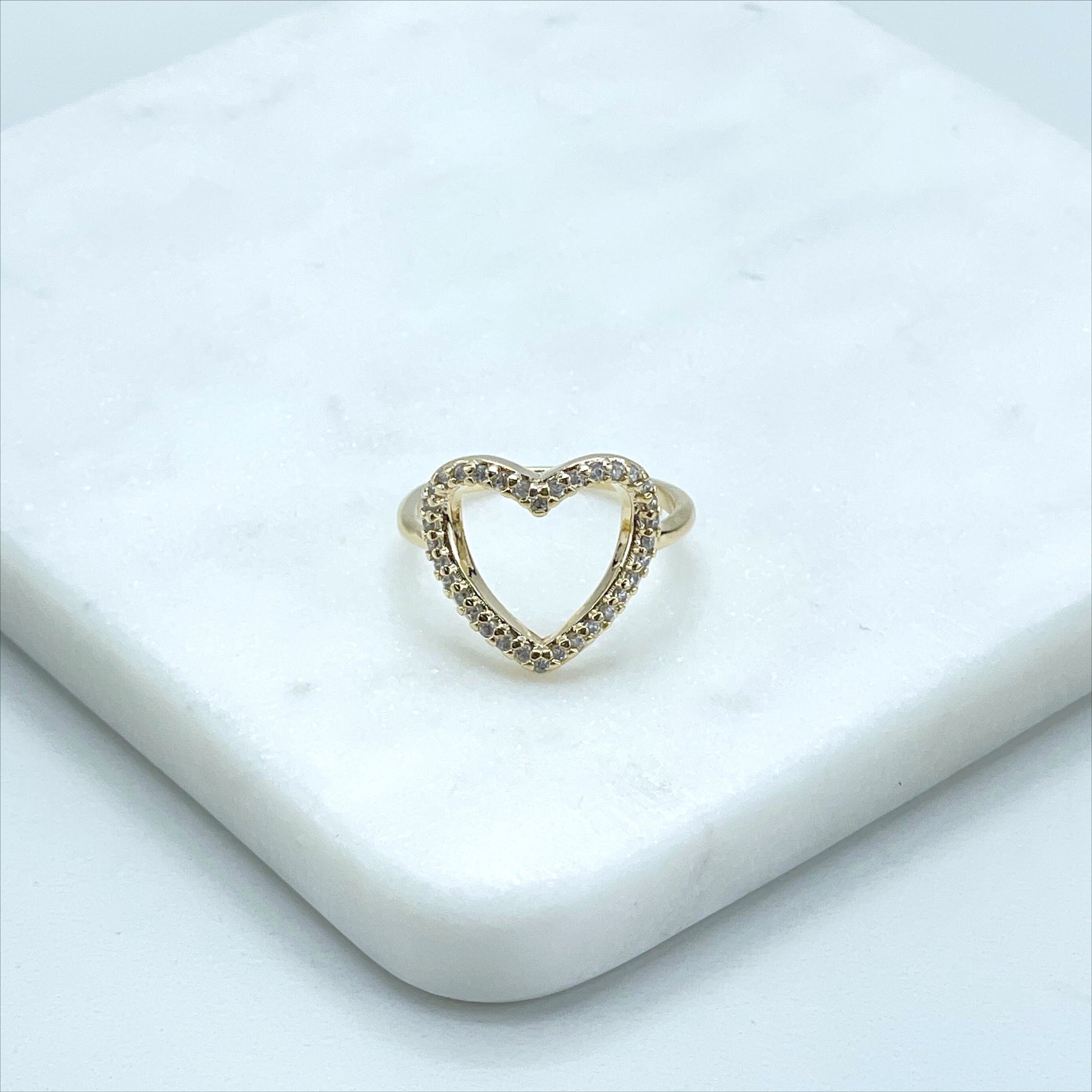 18k Gold Filled Micro Cubic Zirconia Cutout Heart Shape Design Delicate Romantic Ring,  Wholesale Jewelry Making Supplies