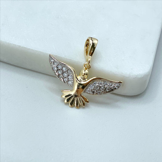 18k Gold Filled with Micro Cubic Zirconia Silver Filled Wings Peace  Bird Charms Pendant Wholesale Jewelry Supplies