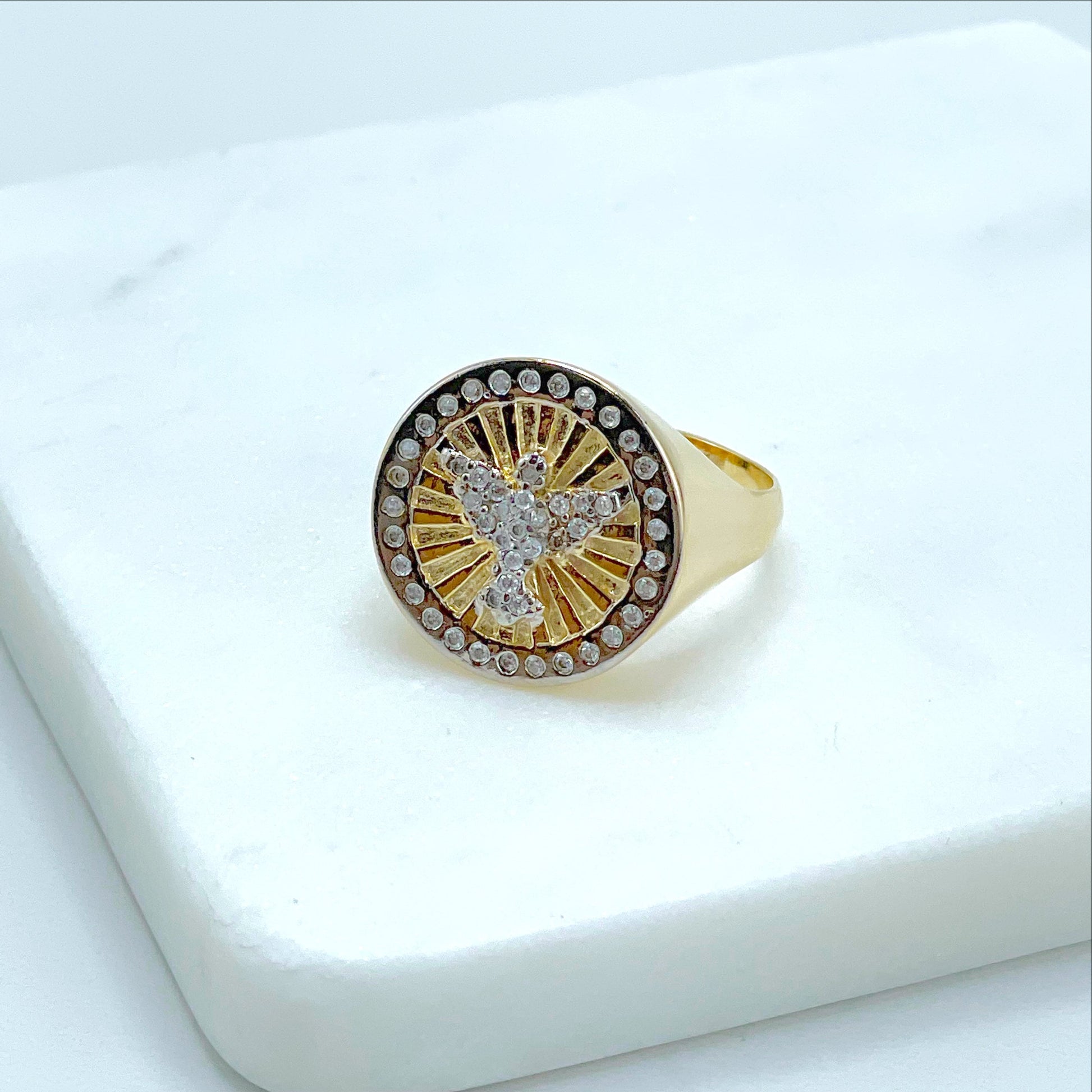 Mens Ring 18k Gold Filled With Micro Cubic Zirconia and Silver Filled Bird,  Wholesale Jewelry Supplies