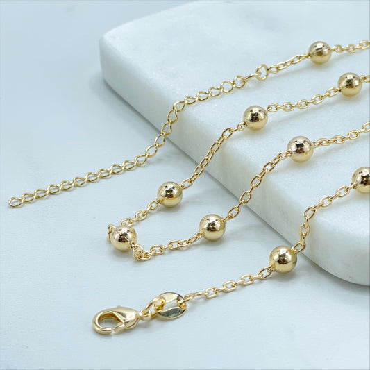 18k Gold Filled 2mm Paperclip Link with Linked Gold Beads, Necklace and Bracelet Set, Wholesale Jewelry Making Supplies