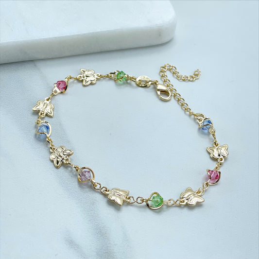 18k Gold Filled Butterfly Colorful Stones Bracelet For Wholesale and Jewelry Supplies