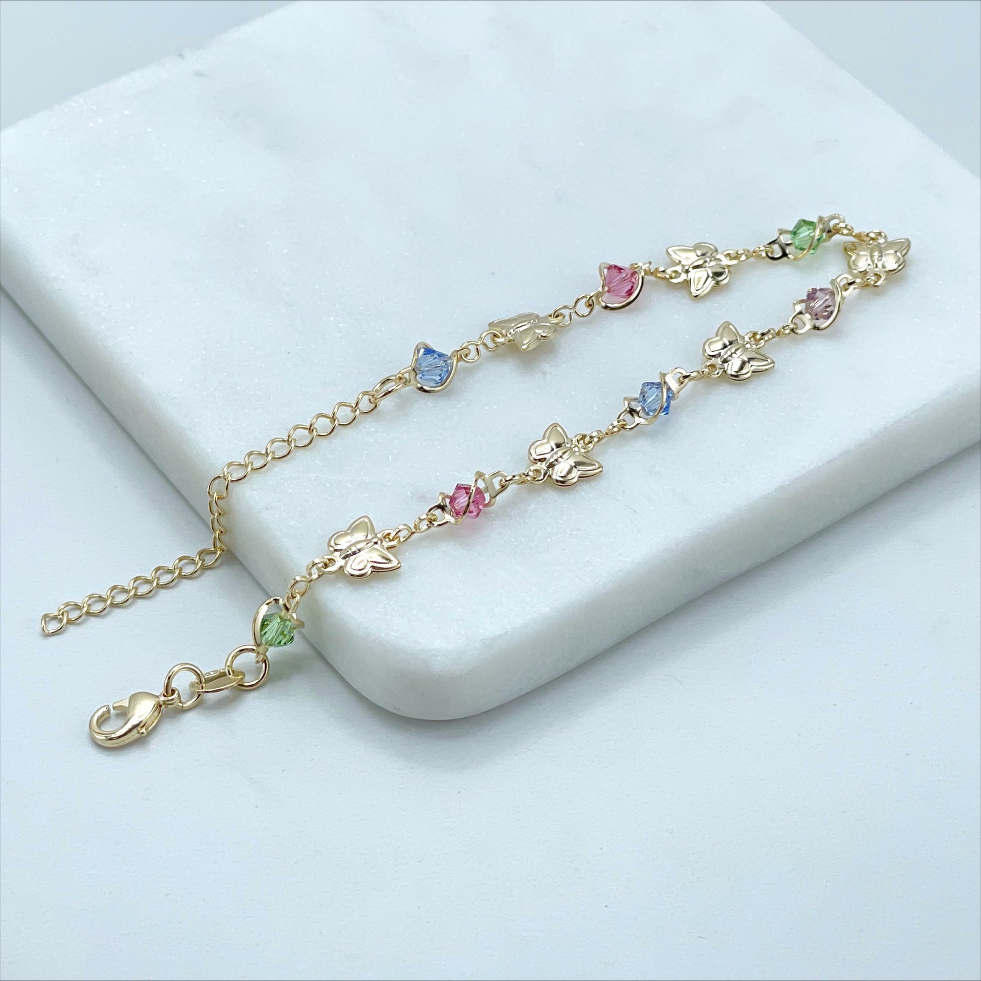 18k Gold Filled Butterfly Colorful Stones Bracelet For Wholesale and Jewelry Supplies