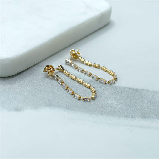 18k Gold Filled with Cubic Zirconia, Stud, Square Stones, Graduate Earrings, Wholesale Jewelry Making Supplies