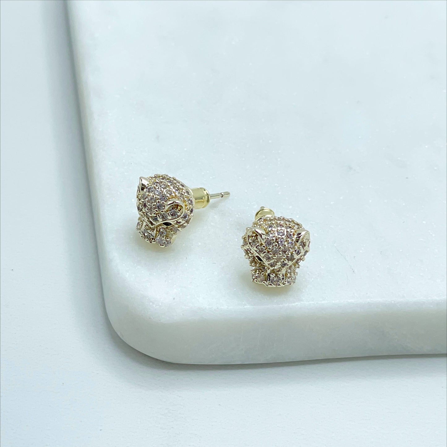 18k Gold Filled Micro Pave Cubic Zirconia with Cutie Panther Head  Shape Stud Earrings Wholesale Jewelry Making Supplies