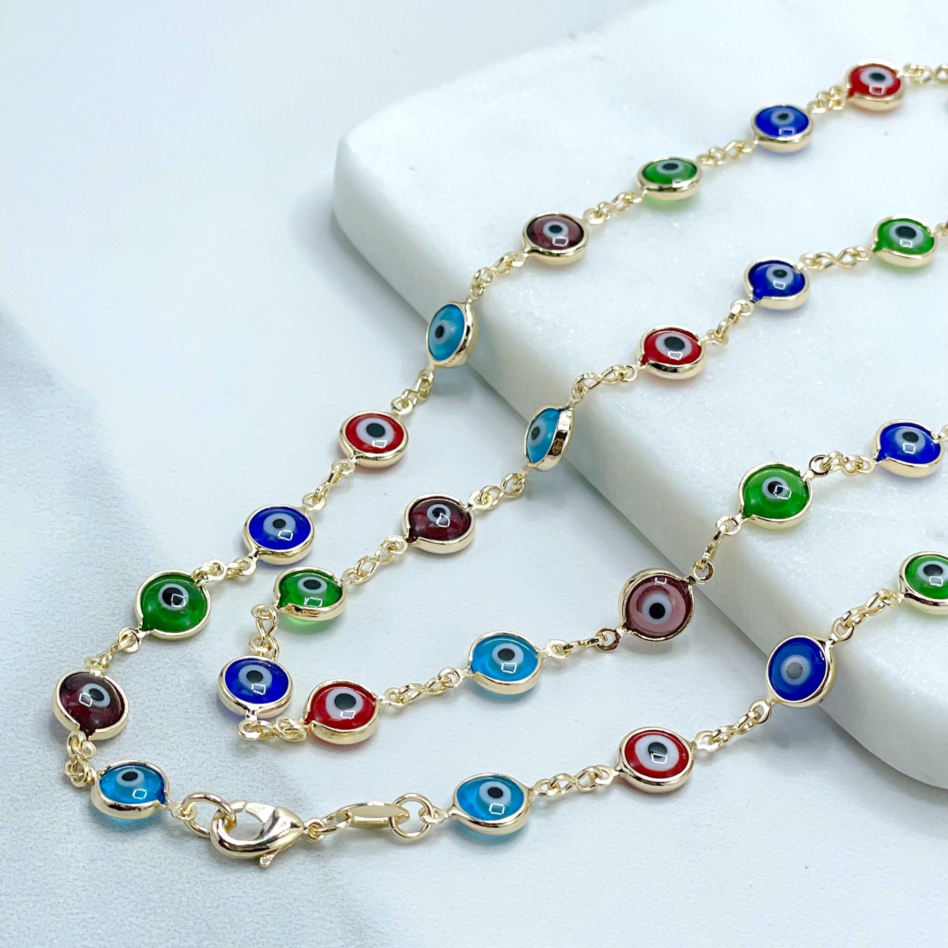 18k Gold Filled Fancy Colorful Greek Eyes Necklace and  Earrings Set Wholesale Jewelry Supplies