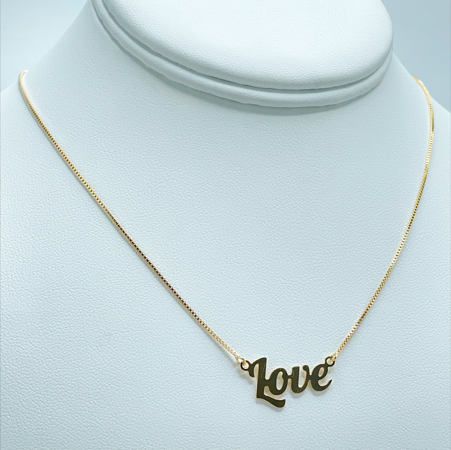 18k Gold Filled 1mm Box Chain Necklace with "LOVE" Word Letters Charm, Wholesale Jewelry Making Supplies