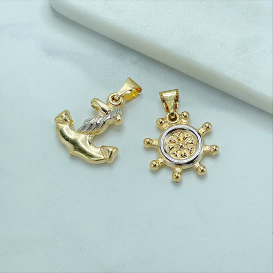 18k Gold Filled and White Gold  Anchor or Rudder Pendants Wholesale Jewelry Supplies