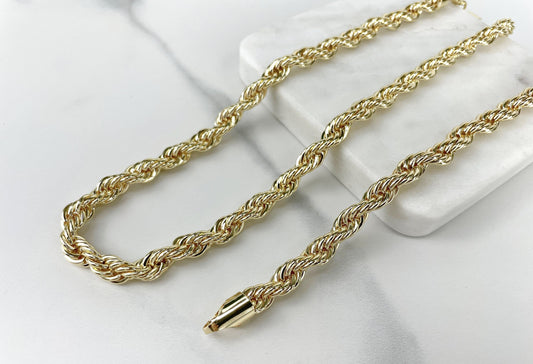18k Gold Filled 7mm Thickness Rope Chain Bracelet, Lobster Claw, Wholesale Jewelry Making Supplies