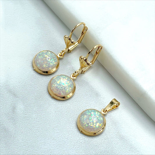 18k Gold Filled Round Cut Fire Opal Creole Drop Earrings and Pendant Set Wholesale Jewelry Supplies