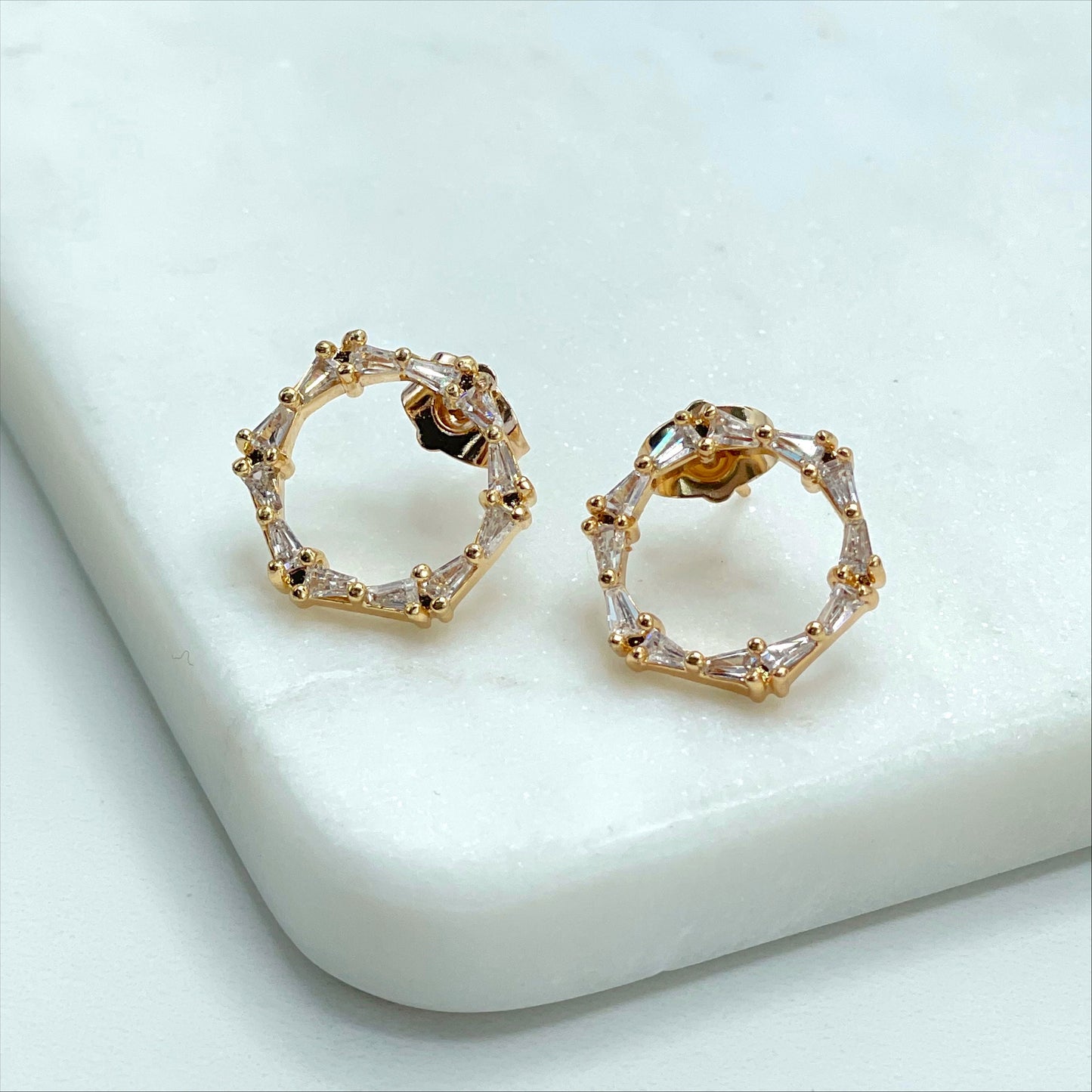 18k Gold Filled Fancy CZ Cubic Zirconia Circle Stud Earrings Wholesale Jewelry Supplies