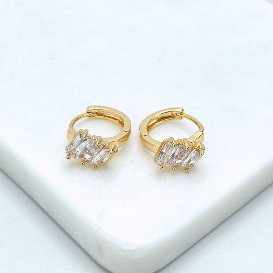 18k Gold Filled Cubic Zirconia Detail in 18mm Huggie Earrings, 3mm Thickness, Wholesale Jewelry Making Supplies