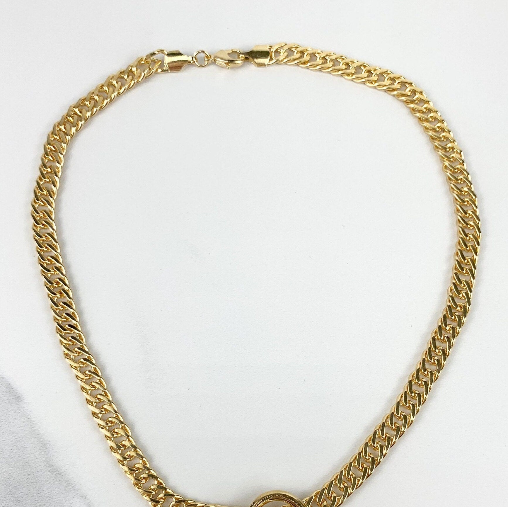 18k Gold Filled Cub Link Chain Pave Spiral Necklace Wholesale Jewelry Supplies