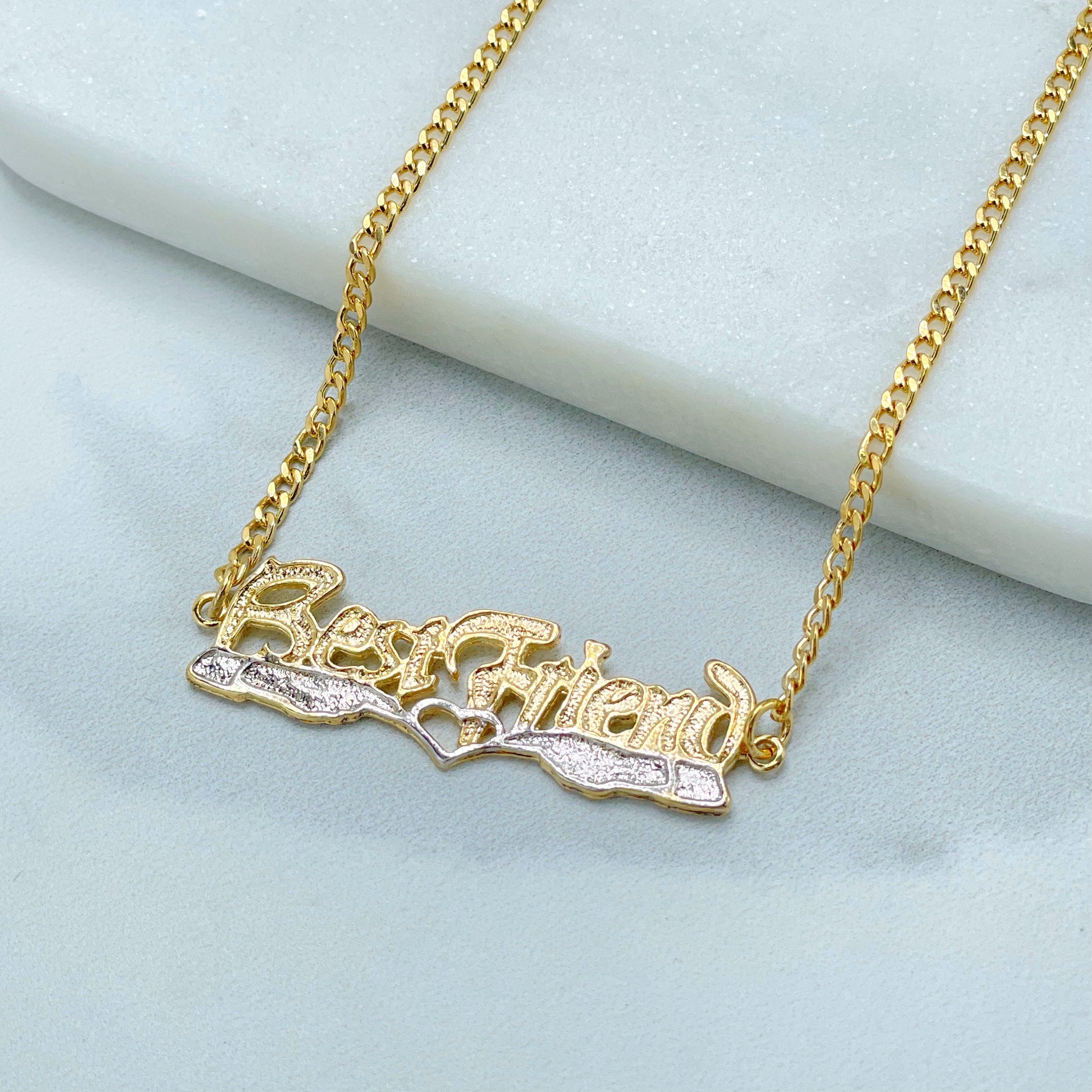 18k Gold Filled Fancy Best Fried Words Cuban Link Chain Necklace  Wholesale Jewelry Supplies