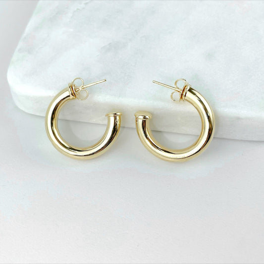 18k Gold Filled 20mm Donut Tubular Open, C-Hoop, Push Back Closure Wholesale Jewelry Supplies