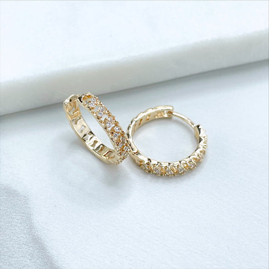 18k Gold Filled with Cubic Zirconia 3mm Curb Link 17mm Hoop Earrings 3mm Thickness Wholesale Jewelry Making Supplies