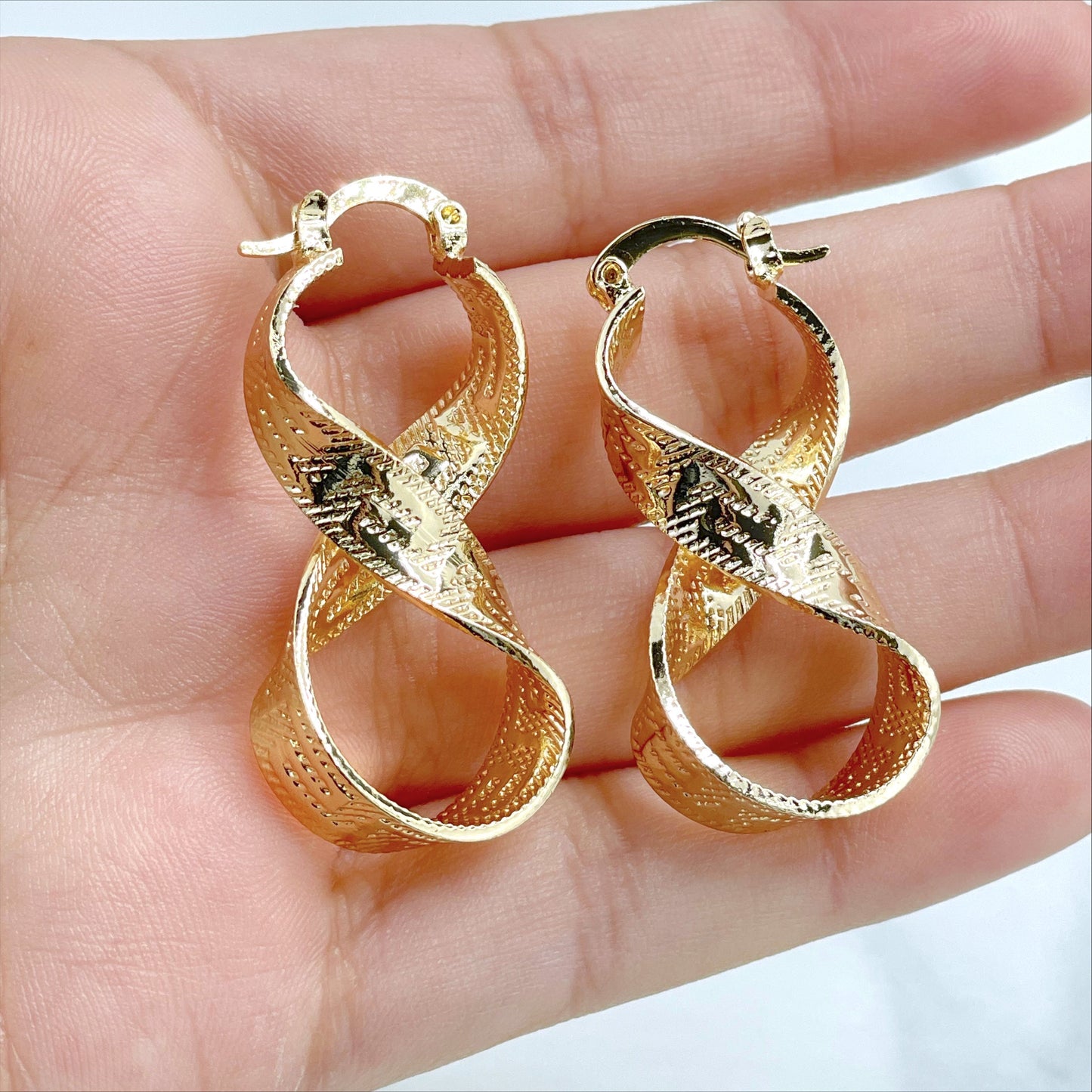 18k Gold Filled 40mm Textured Z Design Dangle Earrings, 6mm Thickness, Wholesale Jewelry Making Supplies