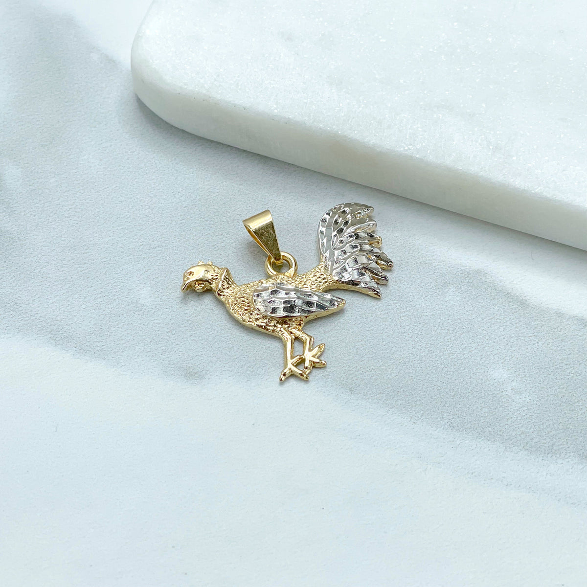 18k Gold Filled Texturized Rooster Shape Pendant Charms, Gold, Two Tone Wholesale Jewelry Making Supplies