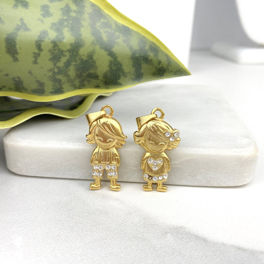 Mommy and Me Matching Jewelry | 18k Gold Filled Cubic Zirconia Smiling Boy or Girl Pendants Charms Wholesale Jewelry Making Supplies
