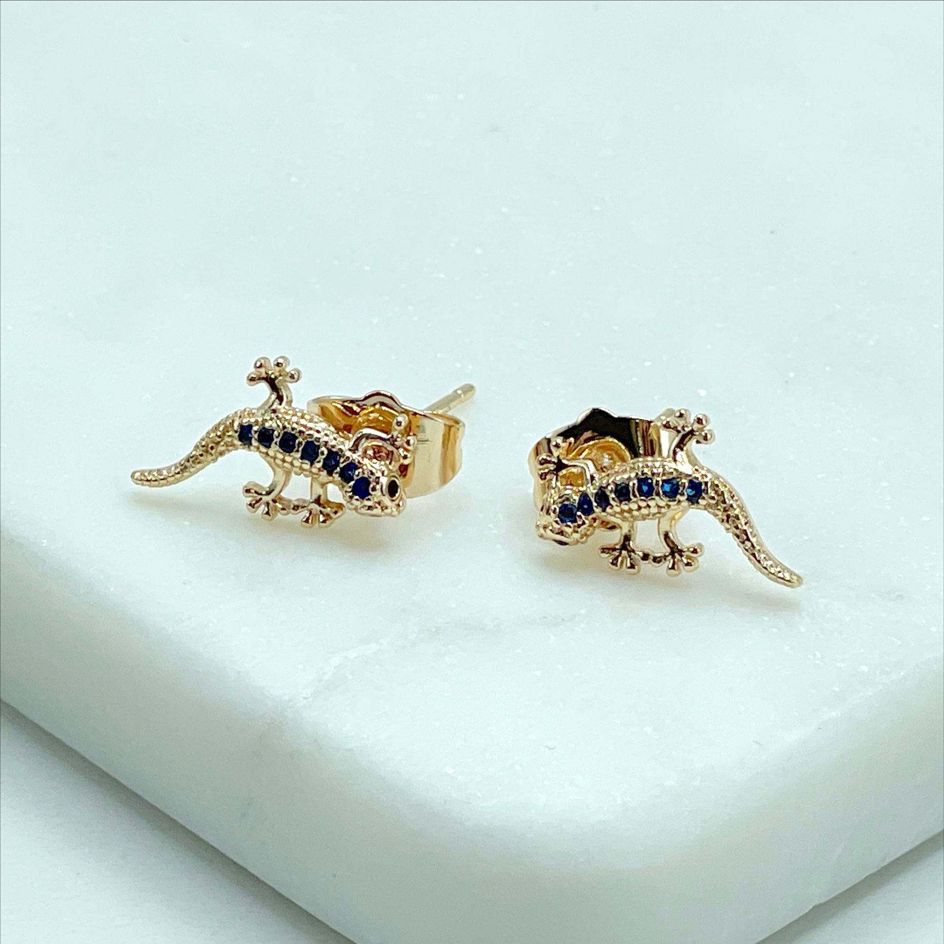 18k Gold Filled Fancy CZ Blue Cubic Zirconia Lizard Stud Earrings Wholesale Jewelry Supplies