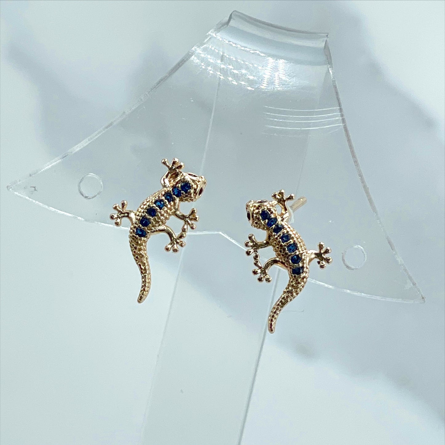 18k Gold Filled Fancy CZ Blue Cubic Zirconia Lizard Stud Earrings Wholesale Jewelry Supplies