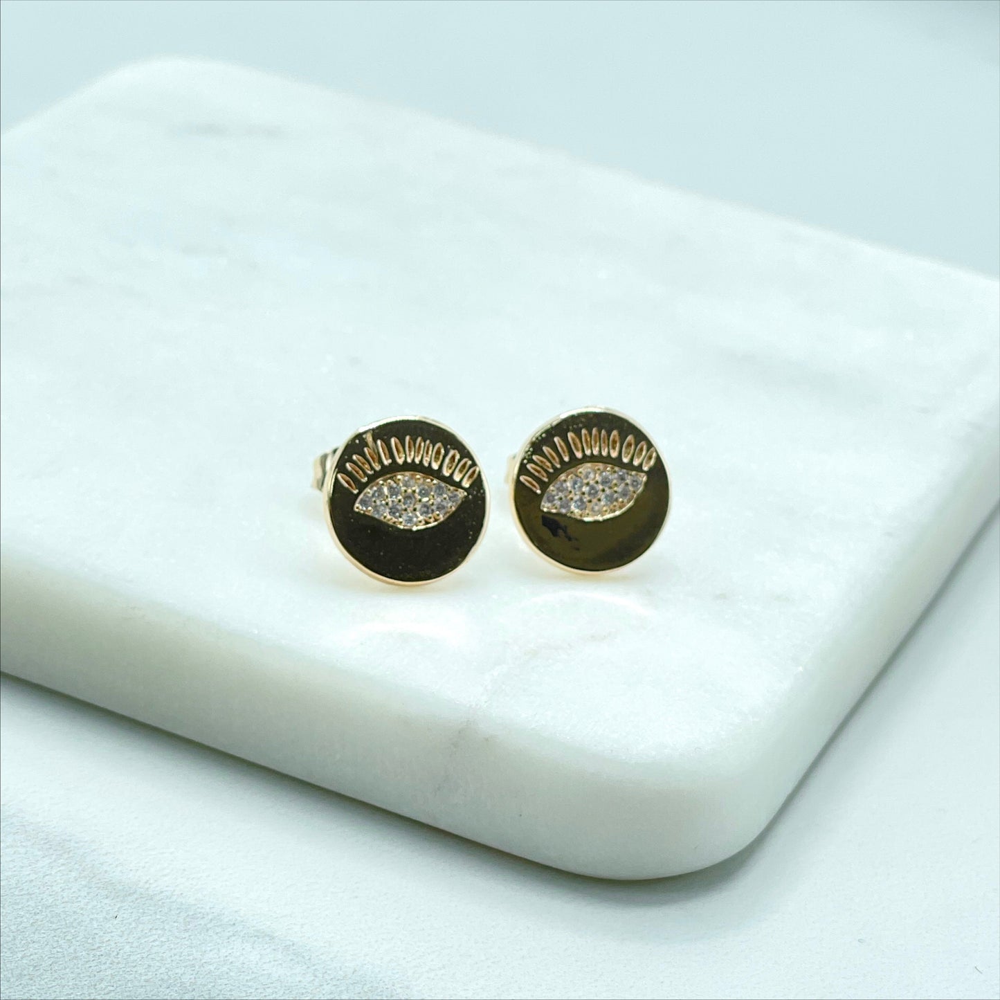 18k Gold Filled Eyes Cubic Zirconia Circle Stud Earrings Wholesale Jewelry Supplies
