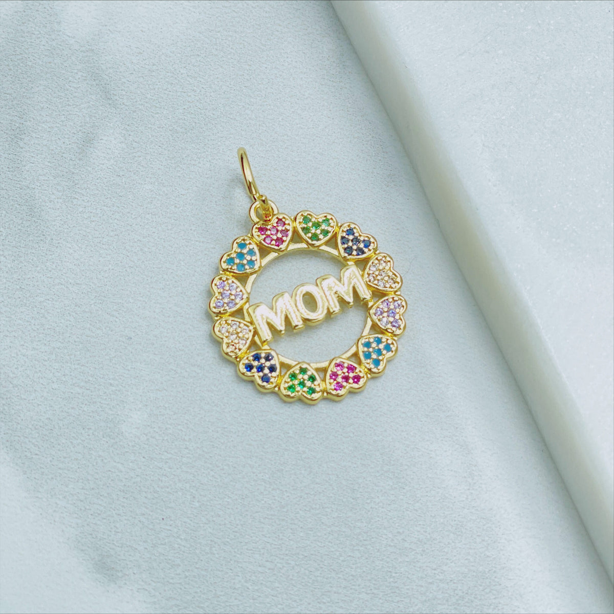 18k Gold Filled Colored Micro Pave Cubic Zirconia Mom Circle Design, Wholesale Jewelry Making Supplies