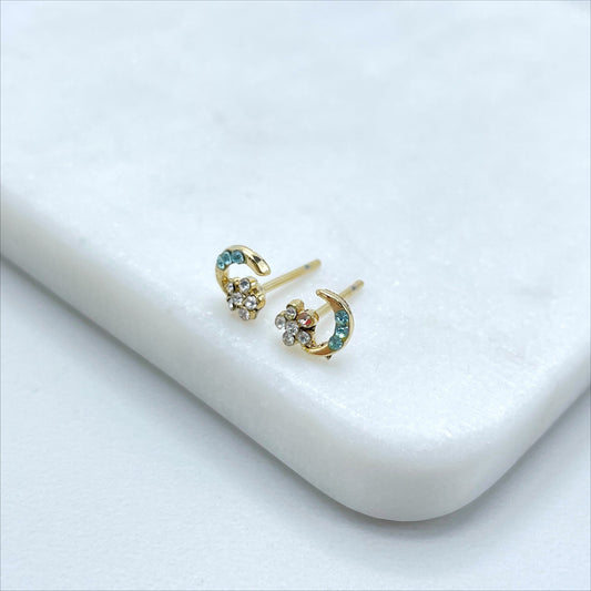 18k Gold Filled Cubic Zirconia Moon & Flower Earrings Wholesale Jewelry Making Supplies