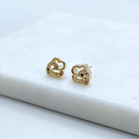 18k Gold Filled Two Hearts in one Stud Earrings Wholesale Jewelry Supplies