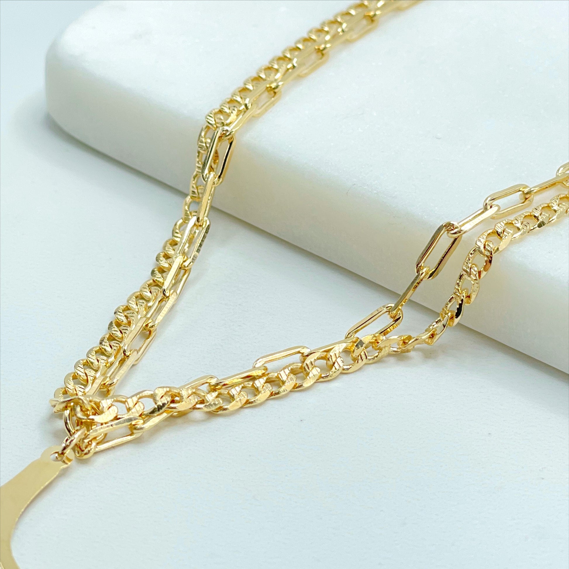18k Gold Filled Bundle 3mm PaperClip Chain & 3mm Curb Link Chain, Mermaid Whale Tail Charm Anklet, Wholesales Jewelry Making Supplies