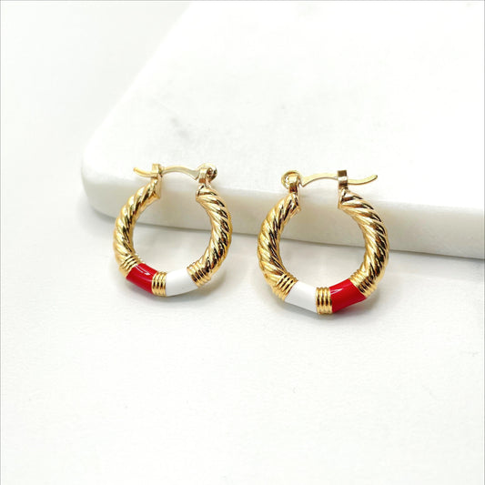 18k Gold Filled Red or White Enamel Twisted Hoop 22mm Earrings Wholesale Jewelry Making Supplies